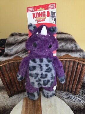 KONG Purple Rhino Plush Squeaker Dog Toy with Gray Patterned Belly